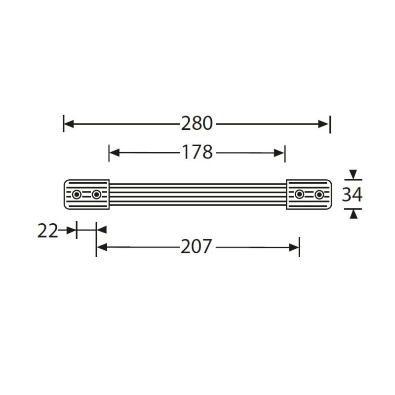 Strap case handle polycarbonate ends - black - 200mm centre