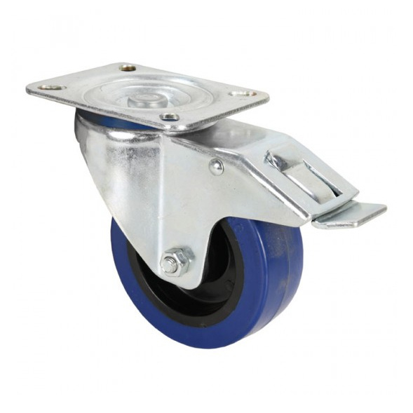 Premium Braked Swivel Castor - Blue 100mm 