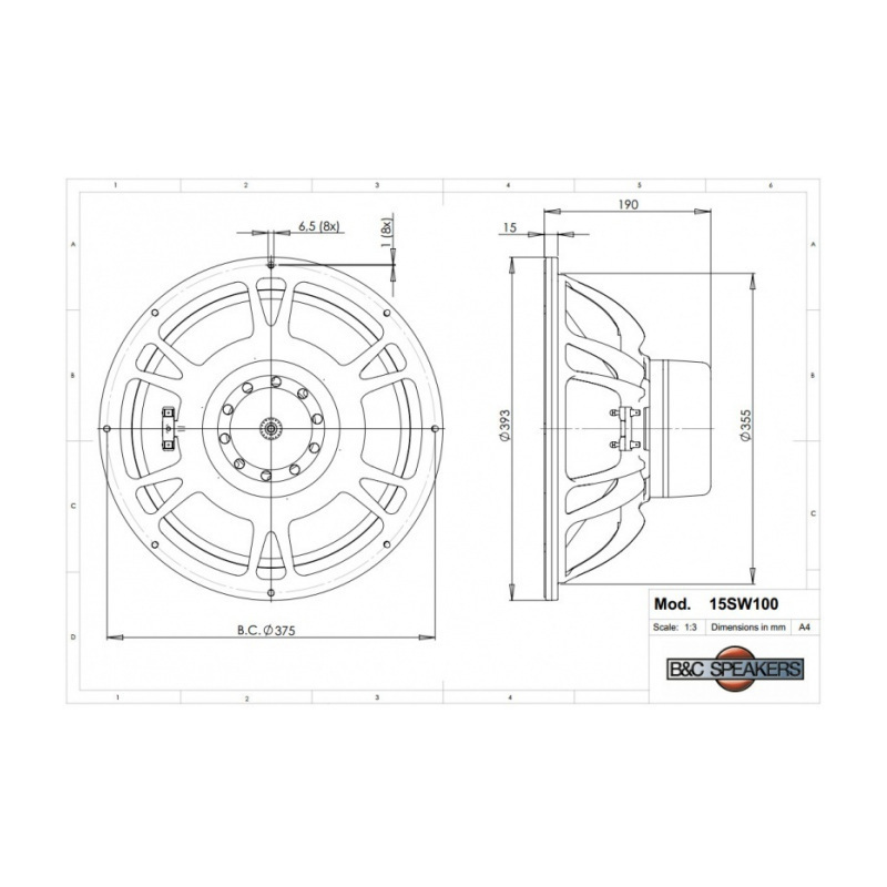 B&C 15SW100 15 inch 1000W 8 Ohm