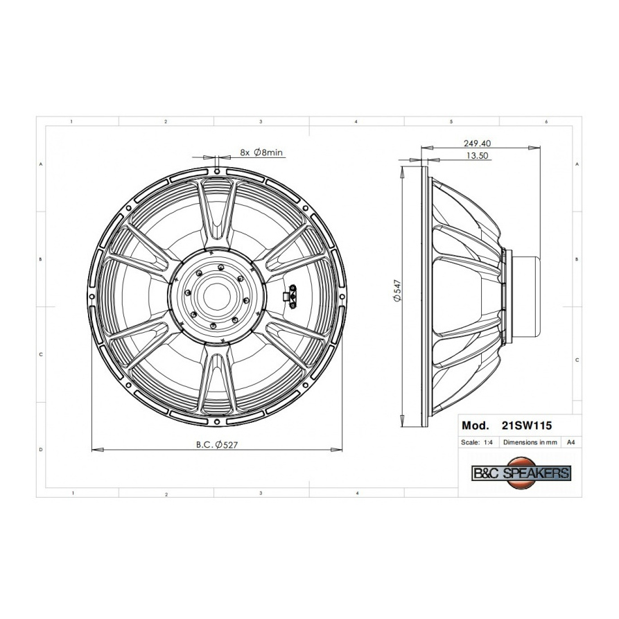 B&C 21SW115 - 21 inch 1700W 4 Ohm Loudspeaker