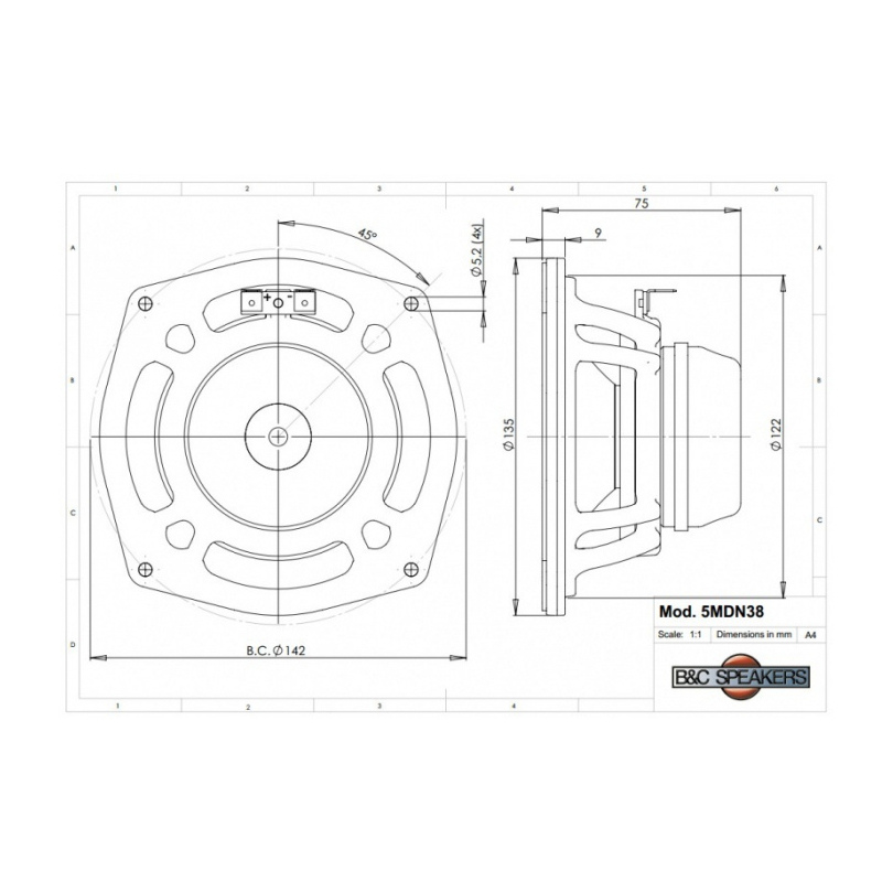 B&C 5MDN38 5 inch 200W 16 Ohm