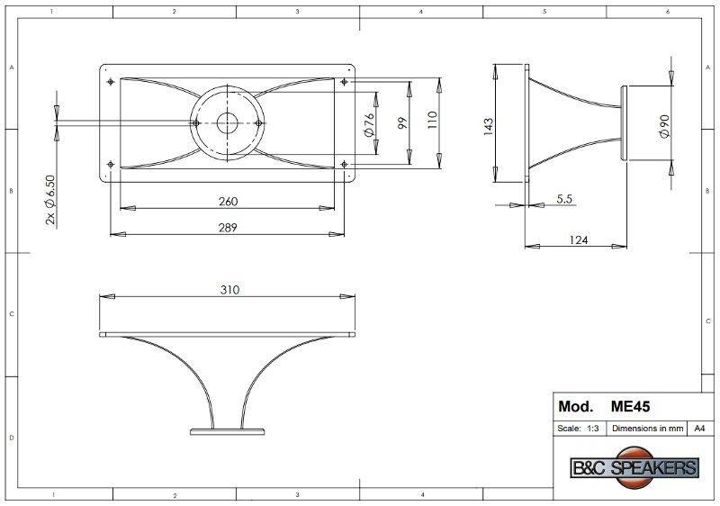 B&C ME45 1 inch Throat Horn Flare 90 x 40