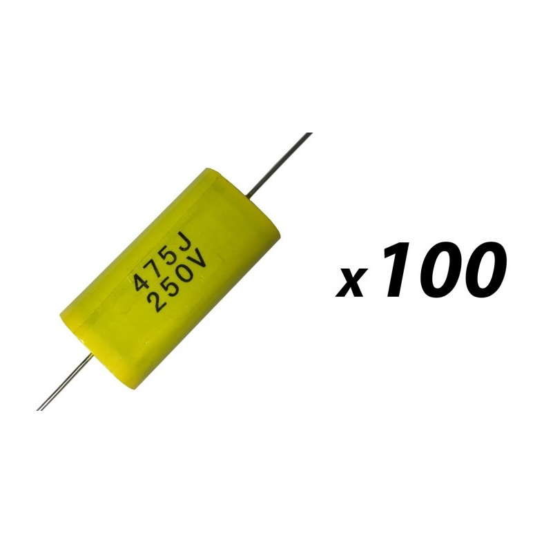 100 Pack of Crossover Capacitor Metallised Polypropylene 4.7uF Narrow Format