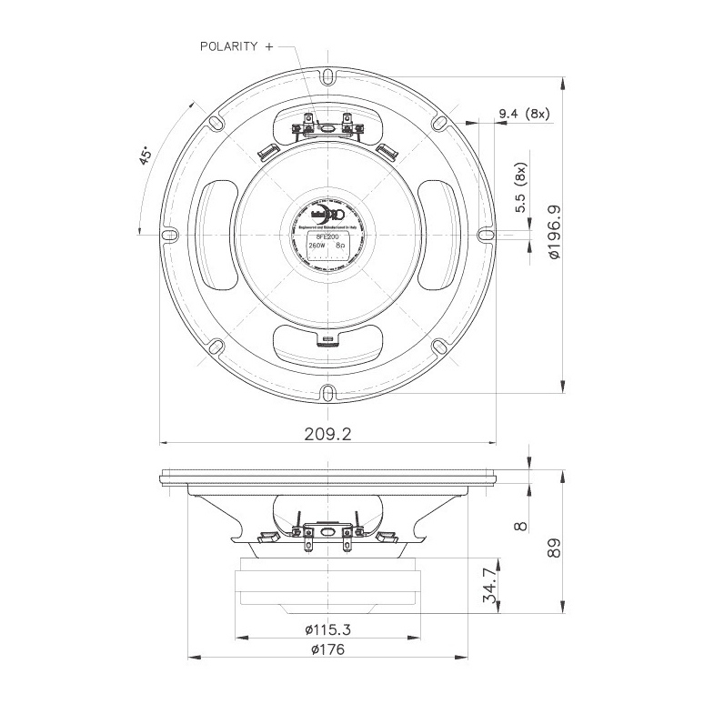 Faital Pro 8FE200 - 8 inch 130W 8 Ohm Loudspeaker