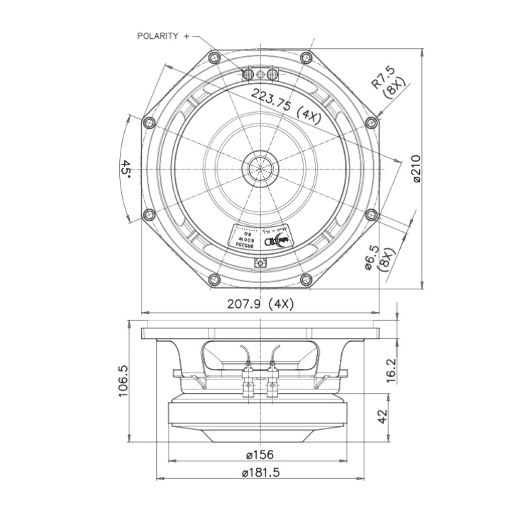 Faital Pro 8RS350 8 inch 300W 8 Ohm Loudspeaker