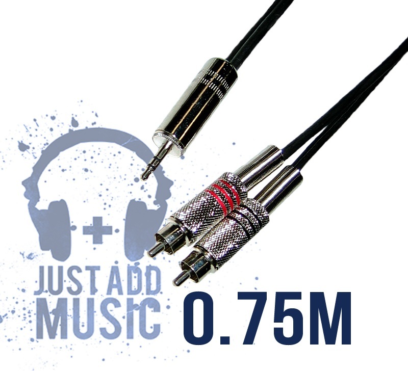 JAM Mini Jack to 2 x RCA Phono Cable Metal Connectors 0.75m