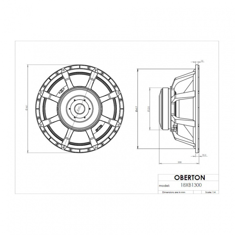 Oberton 18XB1301 - 18 inch 1300W 8 Ohm Loudspeaker