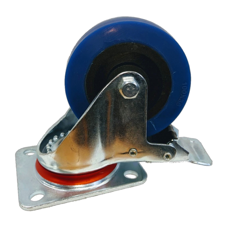 Premium Braked Swivel Castor - Blue Wheel 100mm 