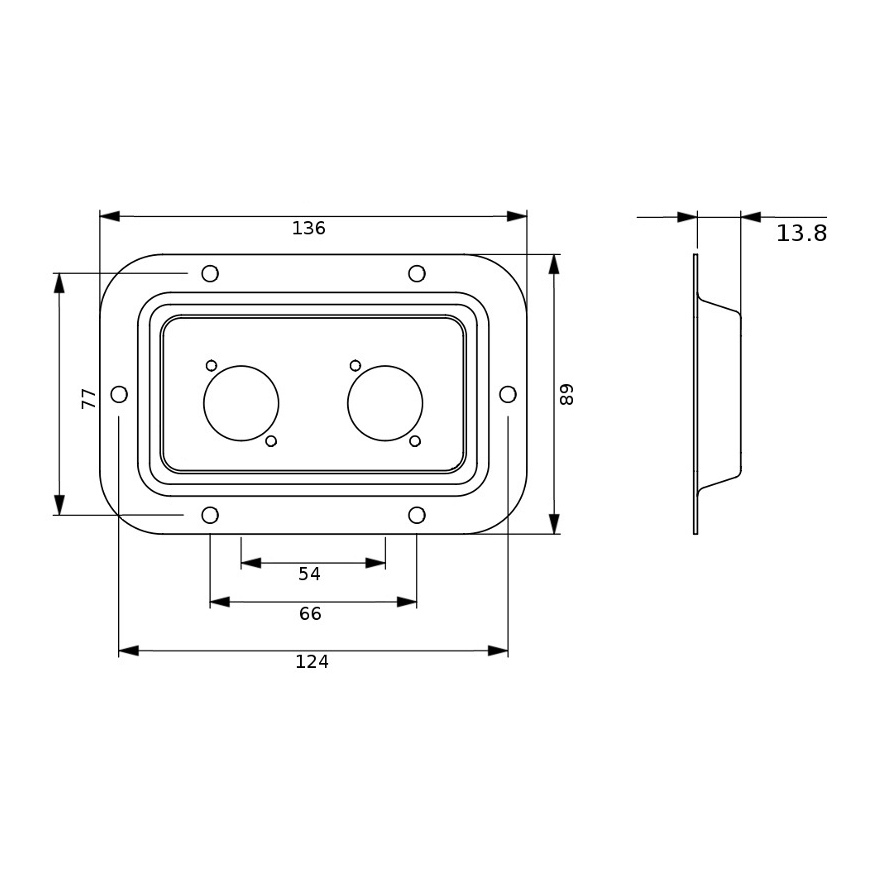 Recessed Connector Plate for 2 x Speakon or XLR flush/rear-mounted