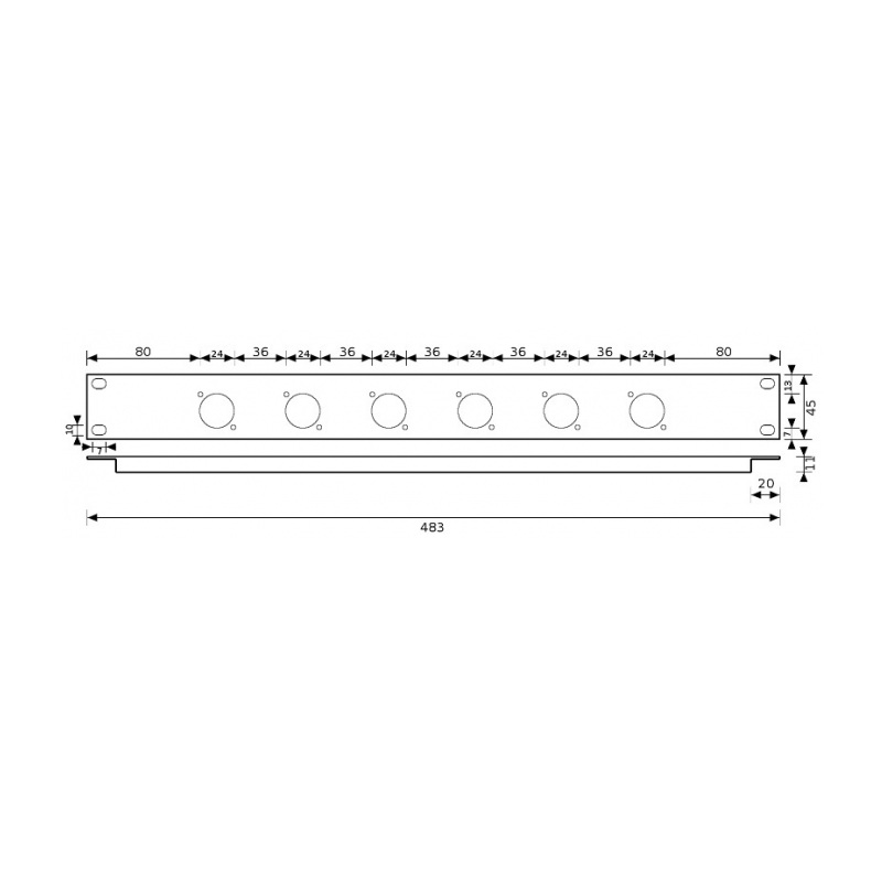 1U Rack Panel for 6x D-Size Speakon/XLR Connectors